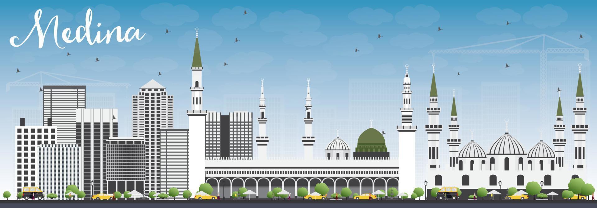 medina skyline met grijze gebouwen en blauwe lucht. vector