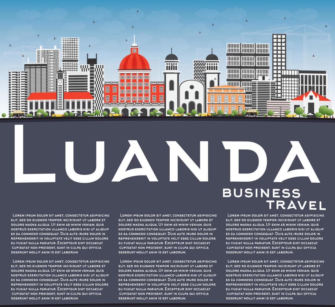 luanda skyline met grijze gebouwen, blauwe lucht en kopieer ruimte. vector