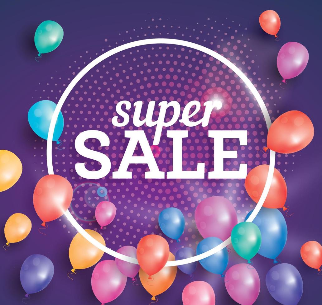 super verkoop poster op roze achtergrond met vliegende ballonnen. vector