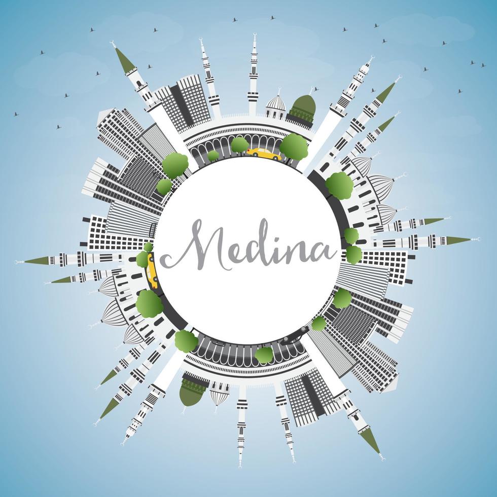 medina skyline met grijze gebouwen, blauwe lucht en kopieer ruimte. vector