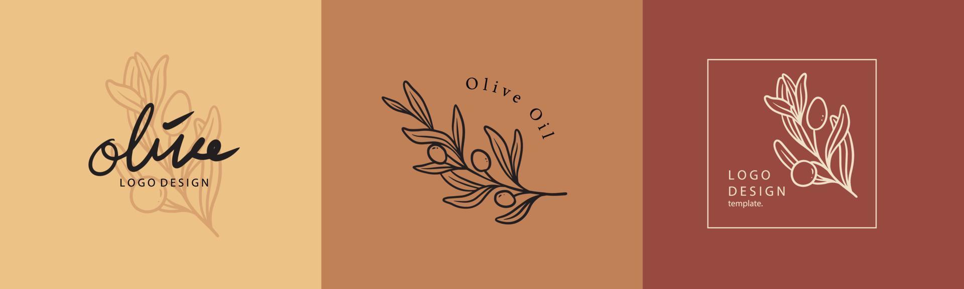 minimalistische olijfplantbadges en logo. stempellabels voor tag met geïsoleerde olijfplant. vintage handgetekende natuurlijke teken voor tag product in eenvoudig rustiek design. branding logo ontwerpsjabloon vector