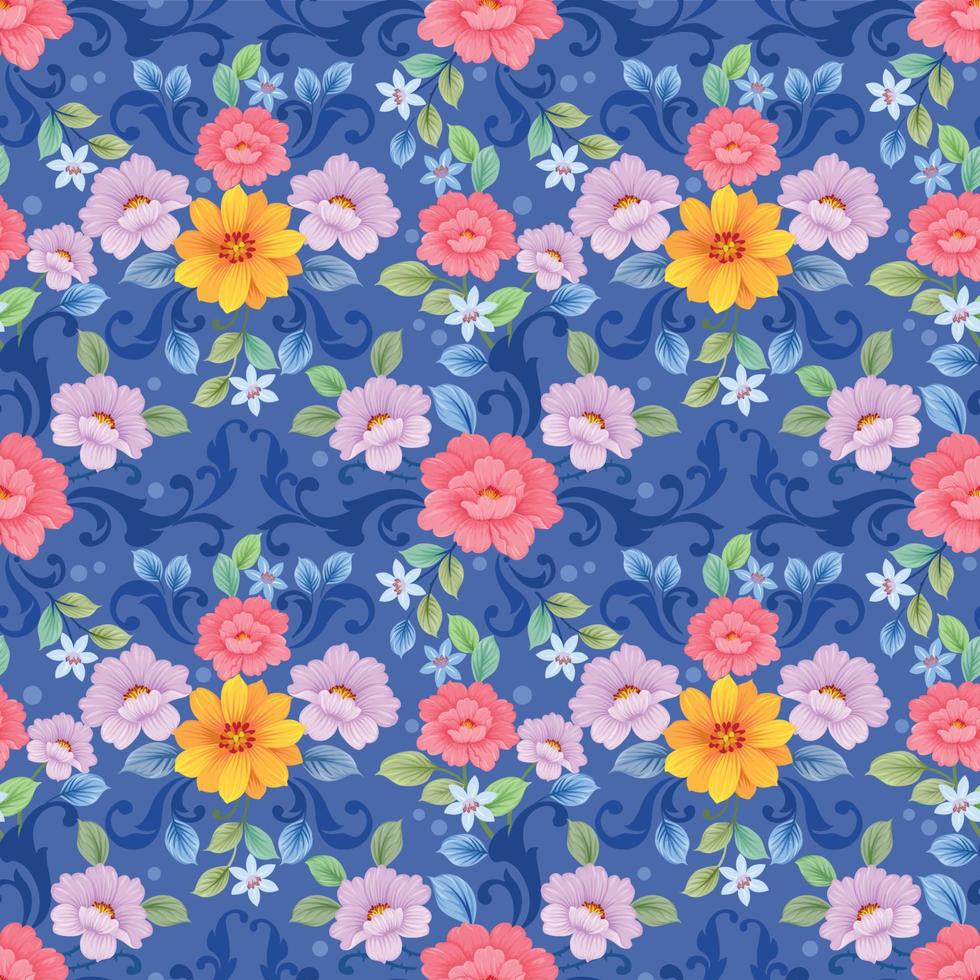 kleurrijk bloemenontwerp op blauwe achtergrond. vector