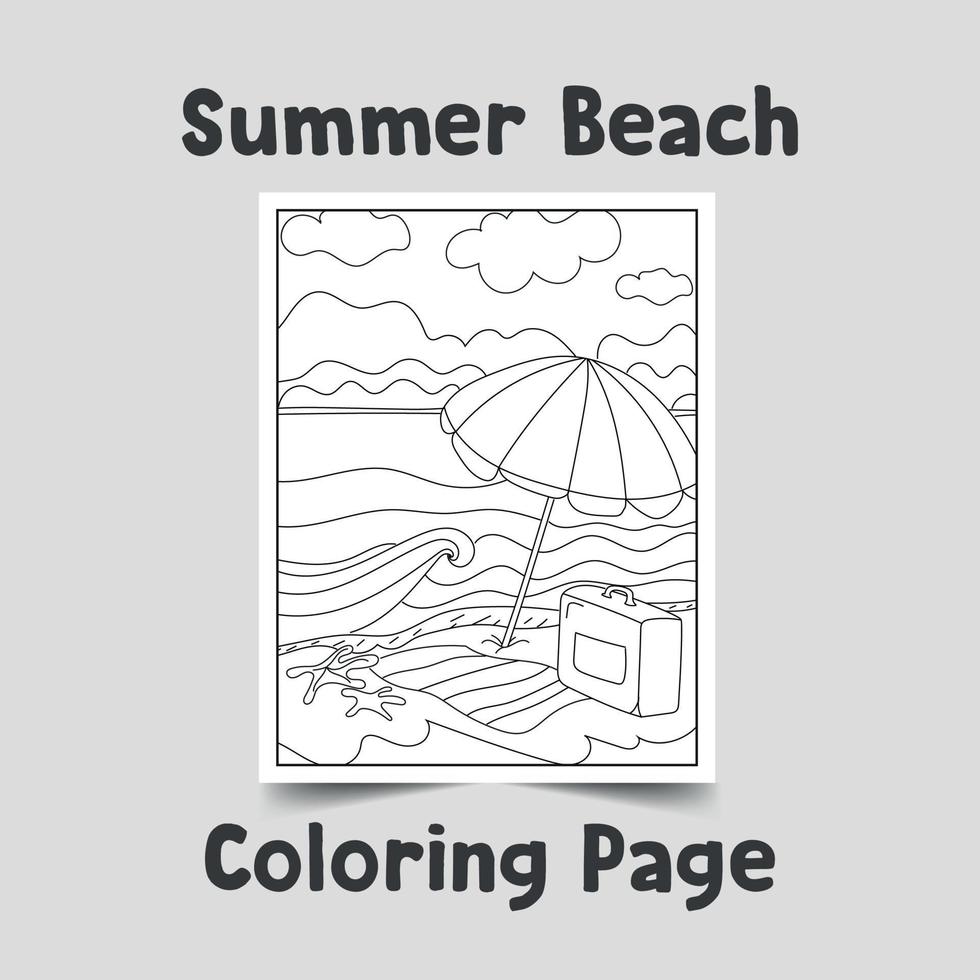 zomer strand kleurpagina, schets illustratie op witte achtergrond vector