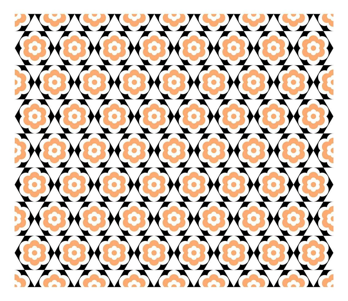 naadloze zeshoek met overlappende oranje bloemvormen. vector