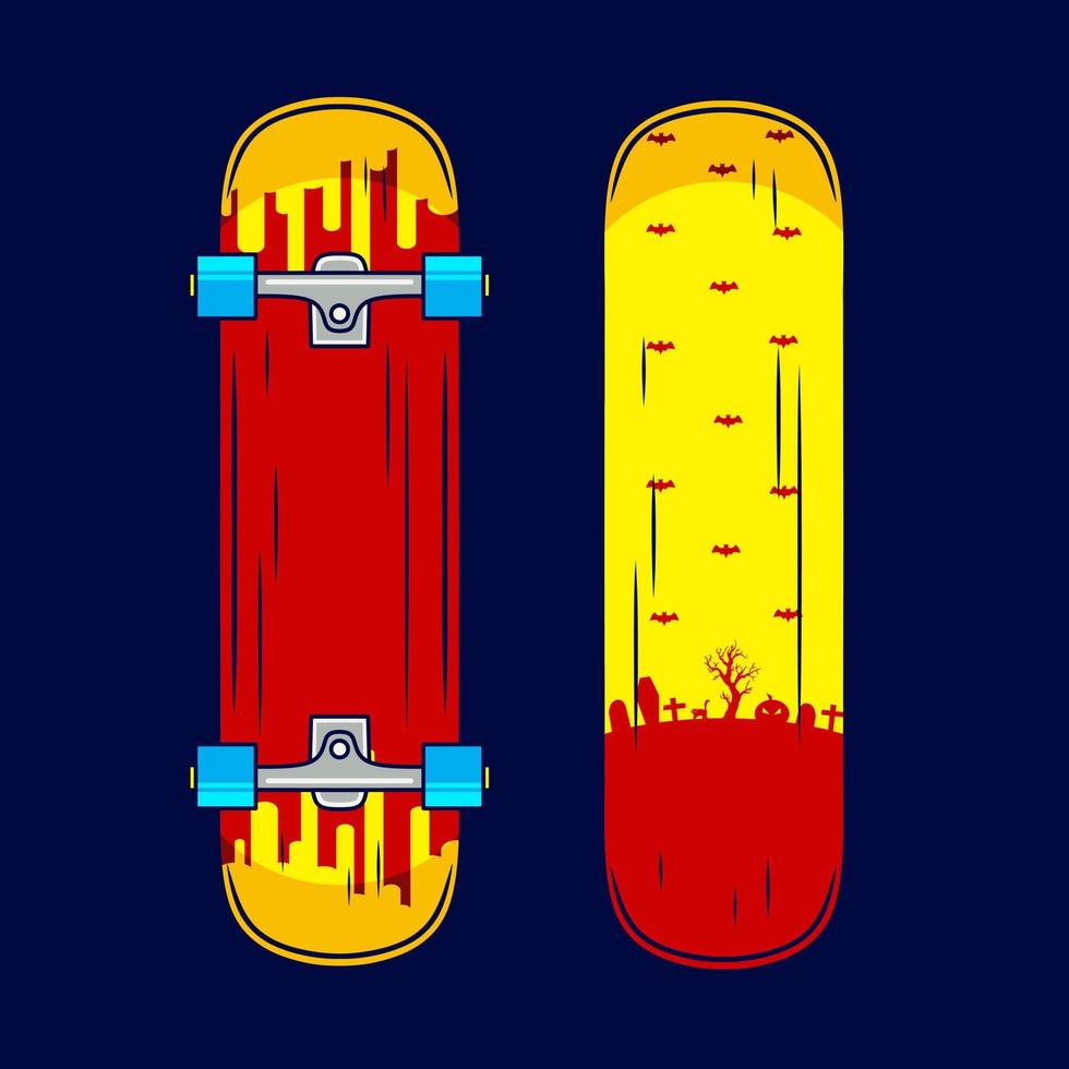 skateboard stijl halloween vector lijn neon art potrait kleurrijke embleemontwerp met donkere achtergrond.