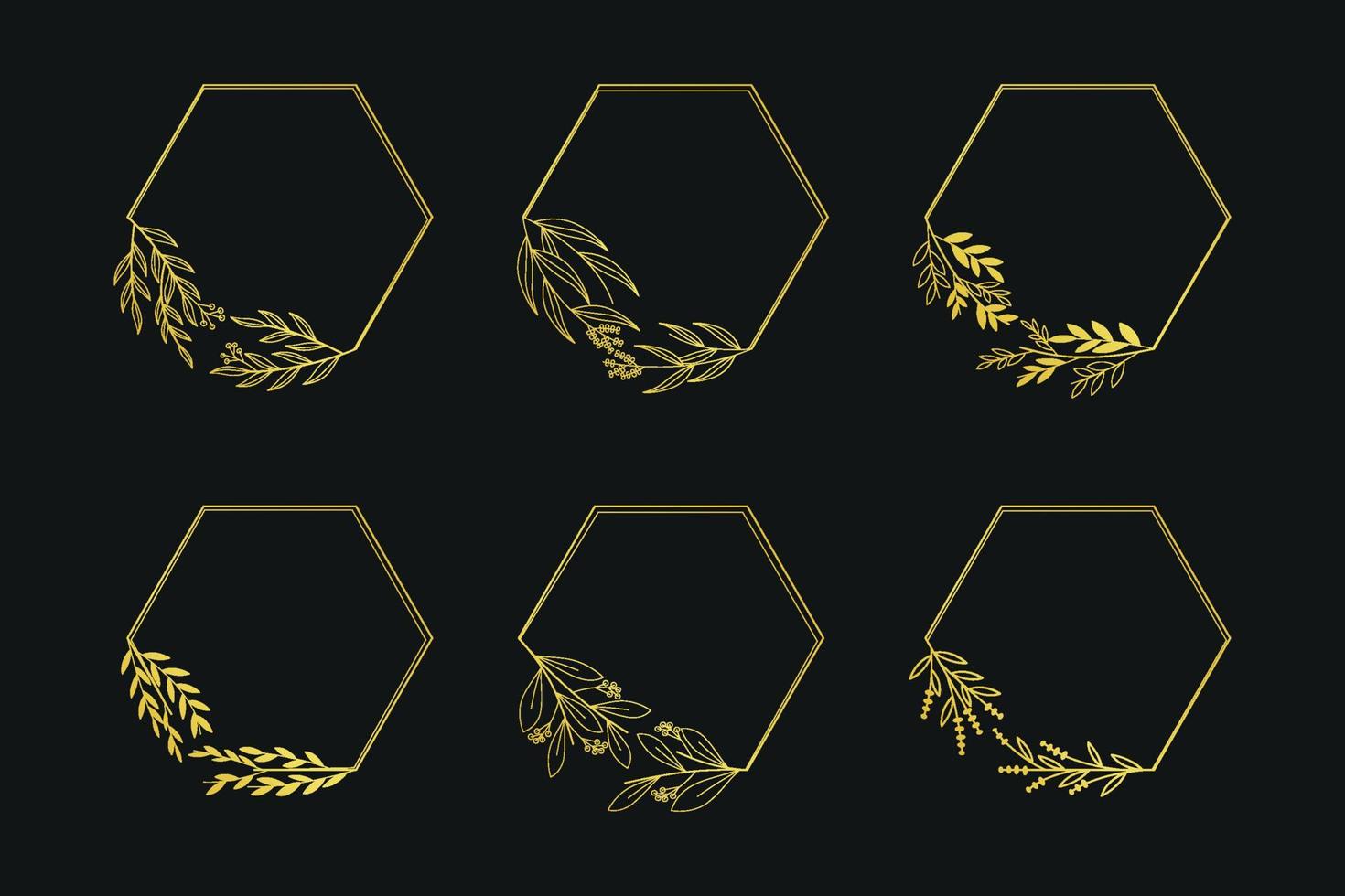 set van gouden bloemen frame. luxe zeshoek frame grens bloemen ornament voor achtergrond, bruiloft uitnodiging, Bedankkaart, logo, wenskaart. vector