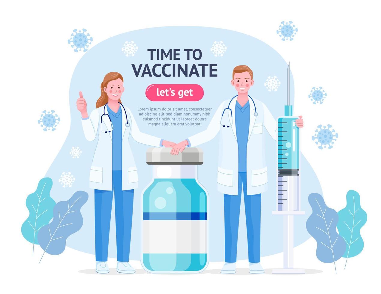 vaccinatie campagne vlakke afbeelding stijl. tijd om te vaccineren. vector