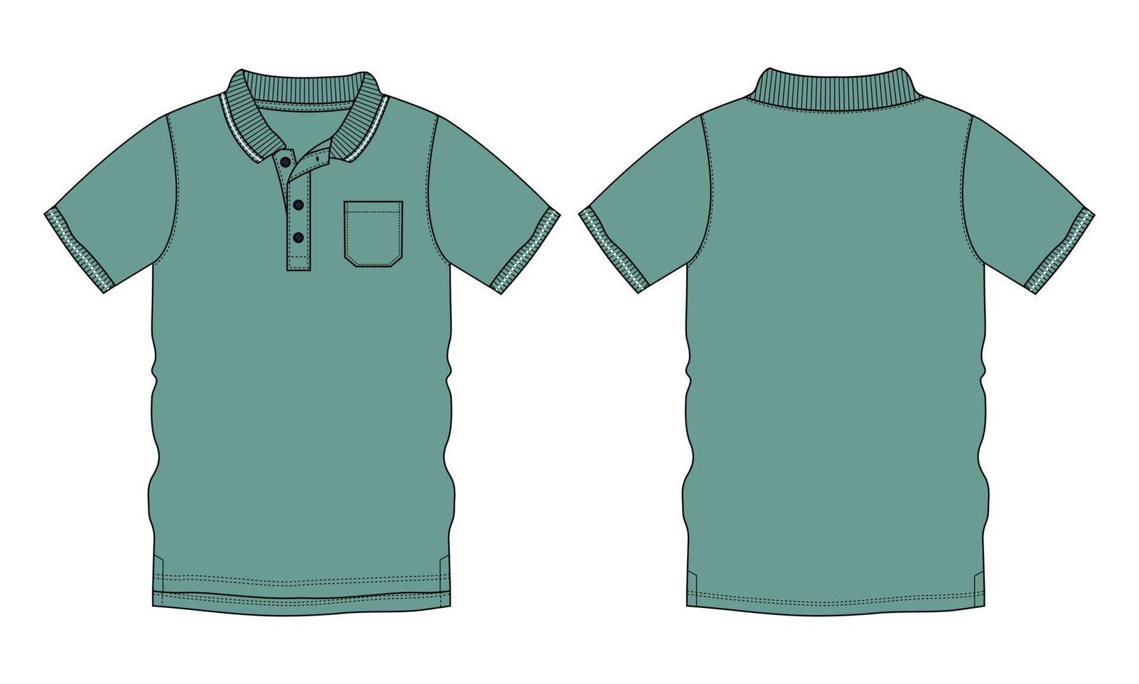 korte mouw poloshirt technische mode platte schets vector illustratie groene kleur sjabloon voor- en achterkant weergaven