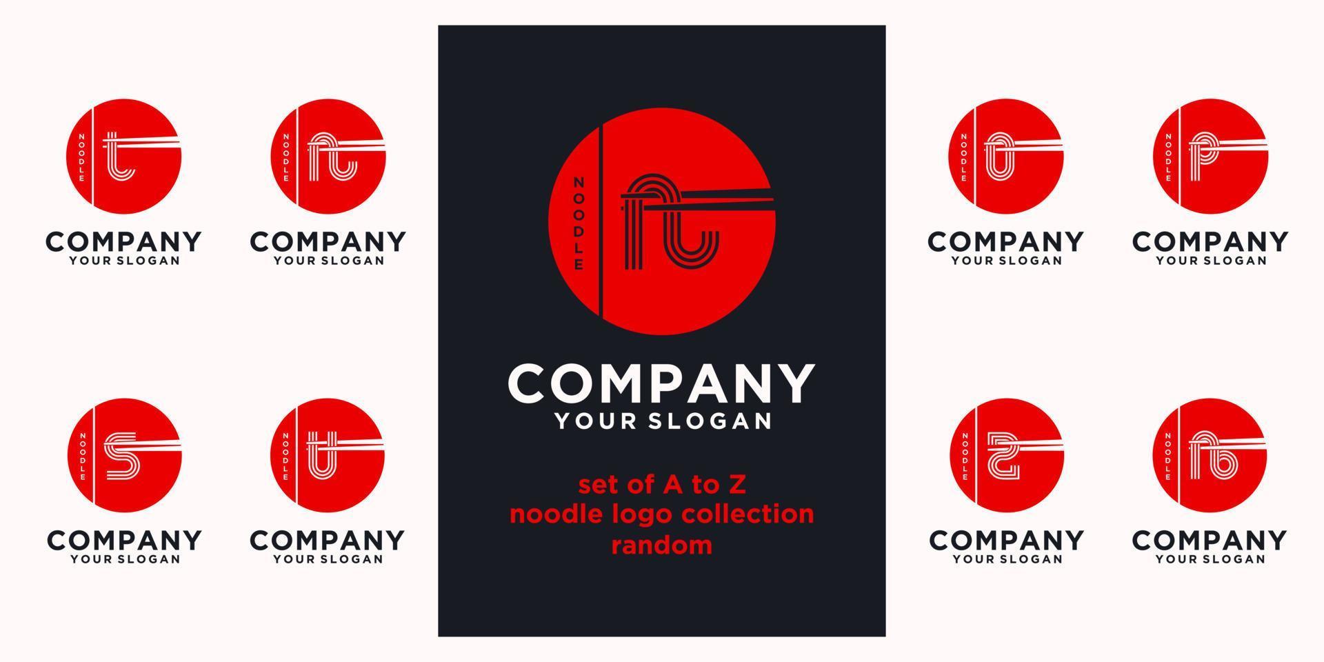 set noodle-logo-referentie, met initiële stijl, noedelwinkel, voedselwinkel en andere. vector