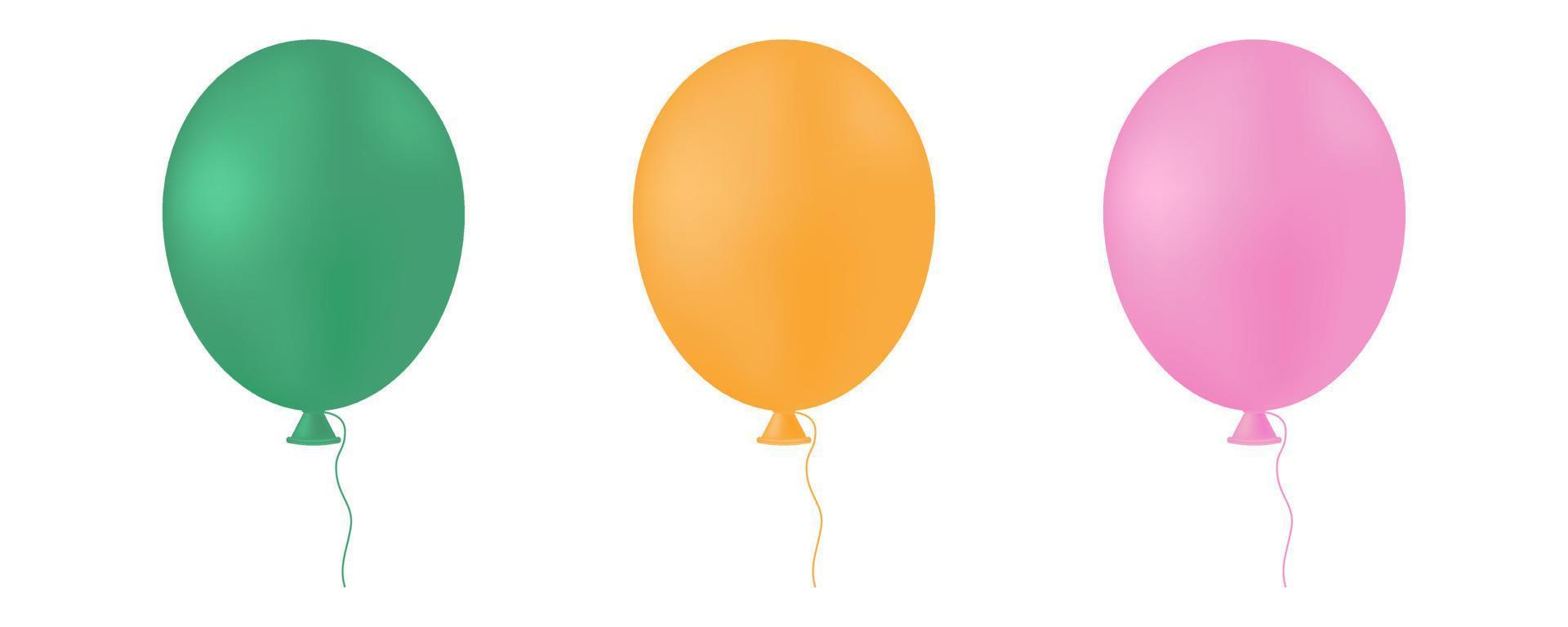 set lucht helium ballonnen met lint. verzameling realistische ballonnen van verschillende kleuren, matte tinten. feestelijke kleurrijke decoratieve 3d render-object. decoratie viering ontwerpelementen. vector