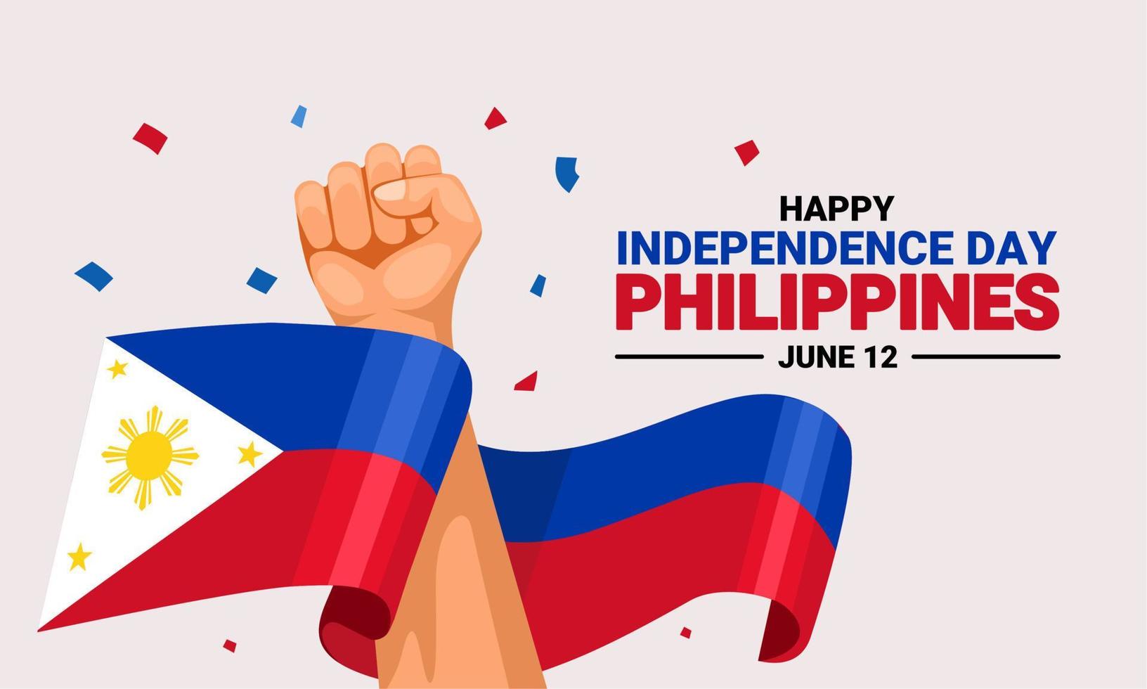 Filipijnen Onafhankelijkheidsdag wenskaart, ontwerp element zwaaien vlag als symbool van onafhankelijkheid, vectorillustratie. vector