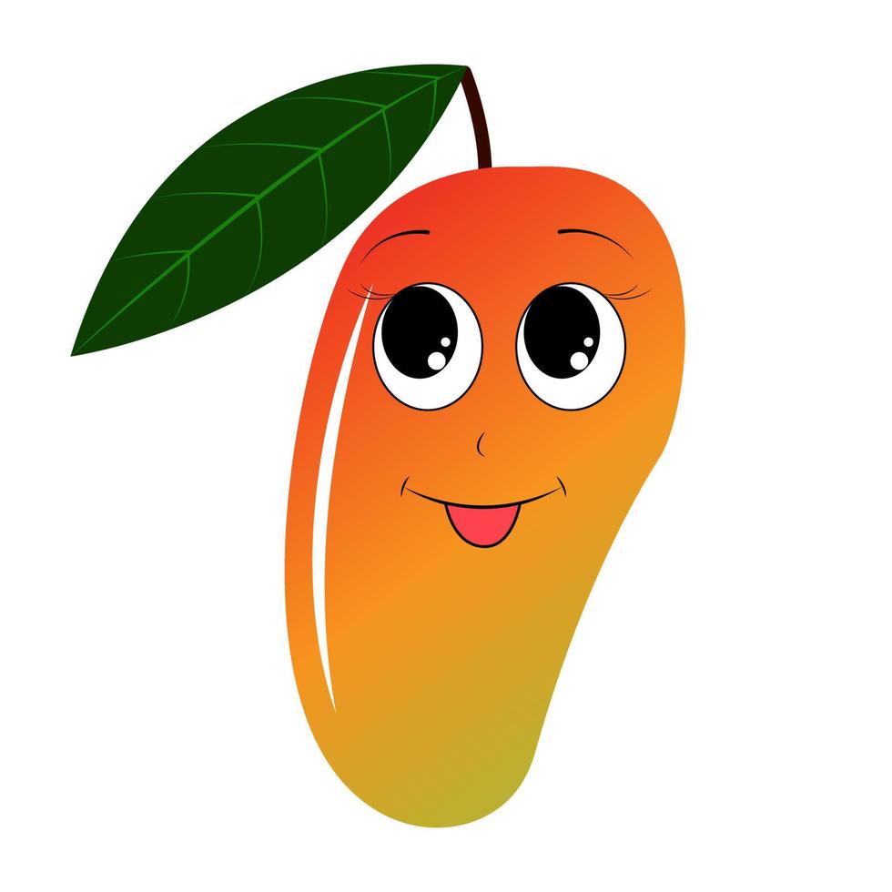 gelukkig lachend mangokarakter. vrolijke mango. bedrukking voor een t-shirt. vector illustratie