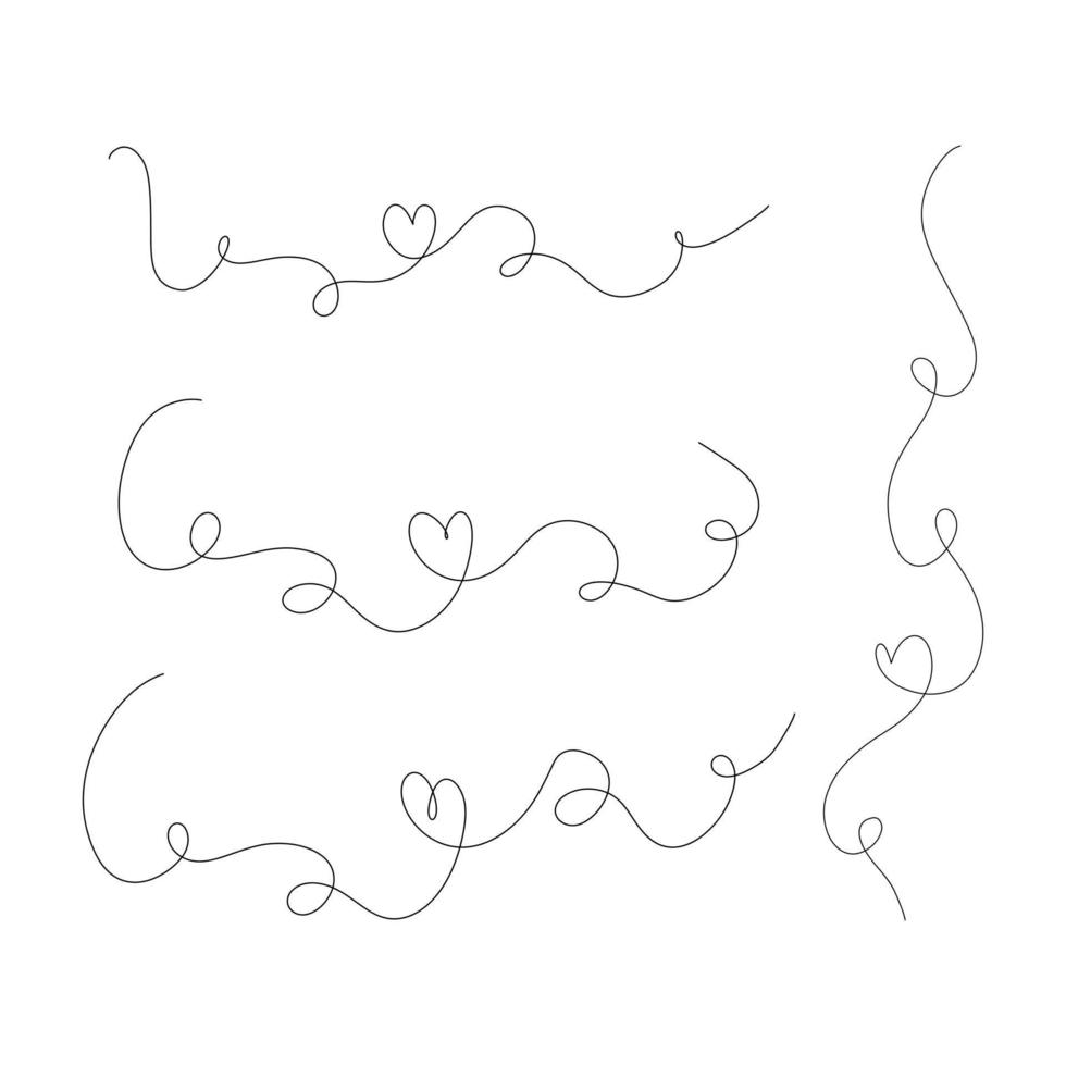 set van abstracte hand getekende hart in dunne lijn. hart continu één lijntekening. Krabbel hand getekende hart illustratie. vector