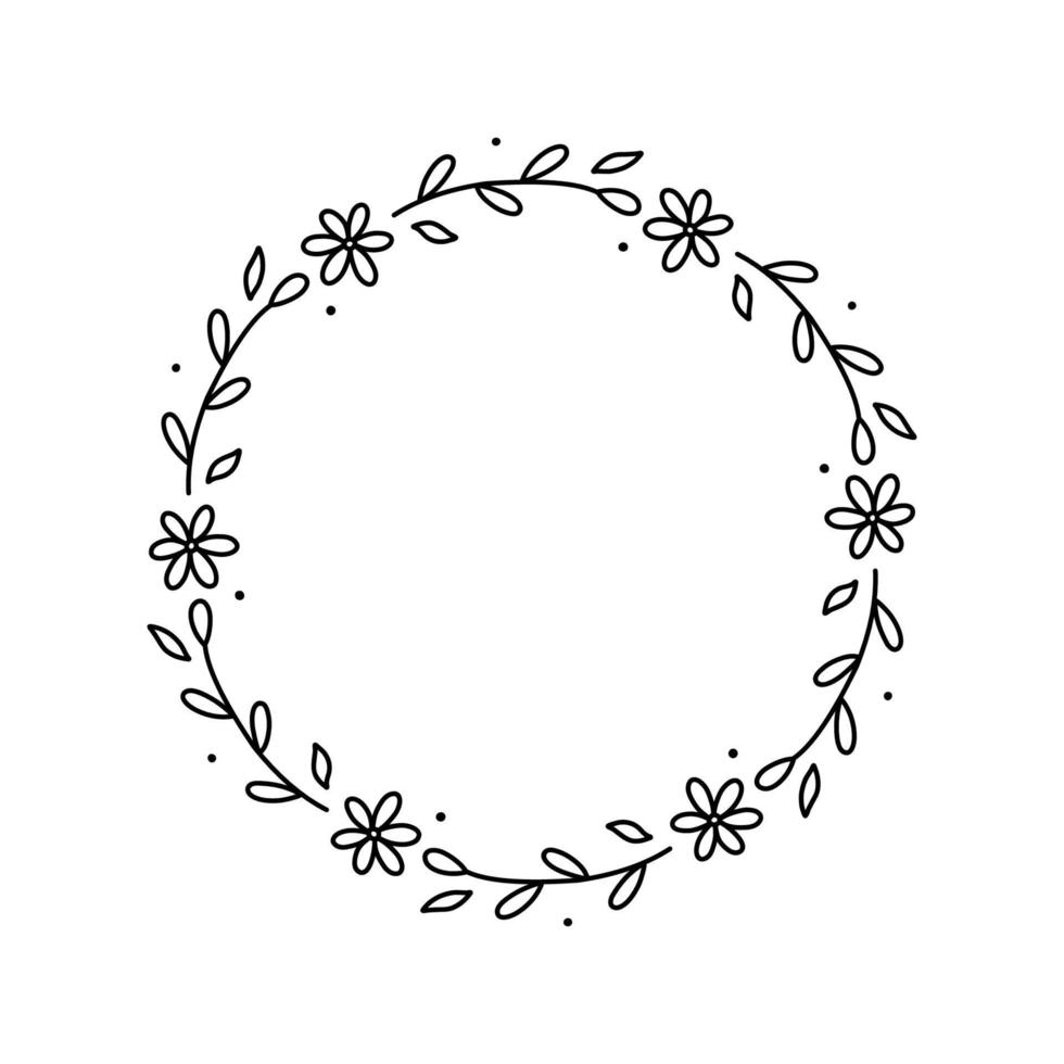 lente bloemen krans geïsoleerd op een witte achtergrond. rond frame met bloemen. vector handgetekende illustratie in doodle stijl. perfect voor kaarten, uitnodigingen, decoraties, logo, verschillende ontwerpen.