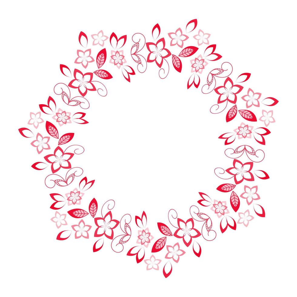 rood decoratief rond frame van bloemen en bladeren. abstract bloemenornament. Patroonontwerp. vectorillustratie geïsoleerd op transparante achtergrond vector