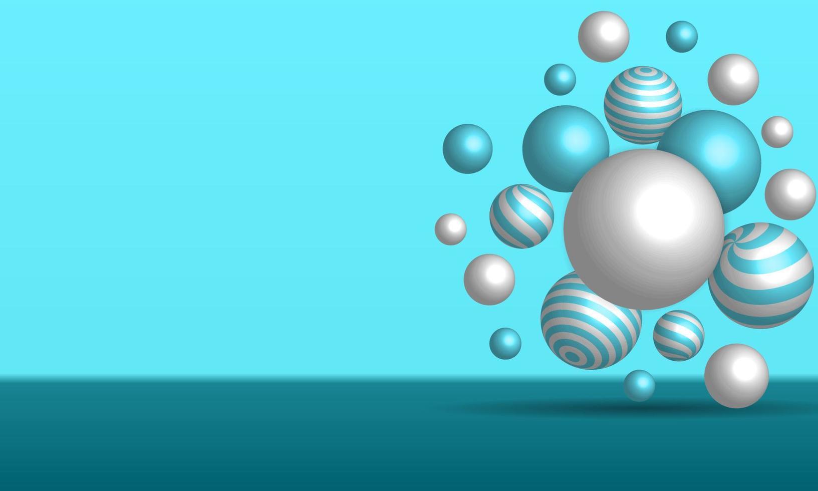 abstract vectorbehang met kleurrijke 3D-bollen op een turquoise achtergrond. reclamebannerontwerp met plaats voor tekst. modern ontwerp voor bestemmingspagina vector