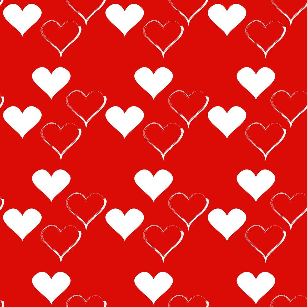 Valentijnsdag ontwerp. vector naadloze witte harten met contour reflectie op een rode achtergrond. leuke illustraties. ontwerp voor stof, kleding, inpakpapier, verpakking. vector illustratie