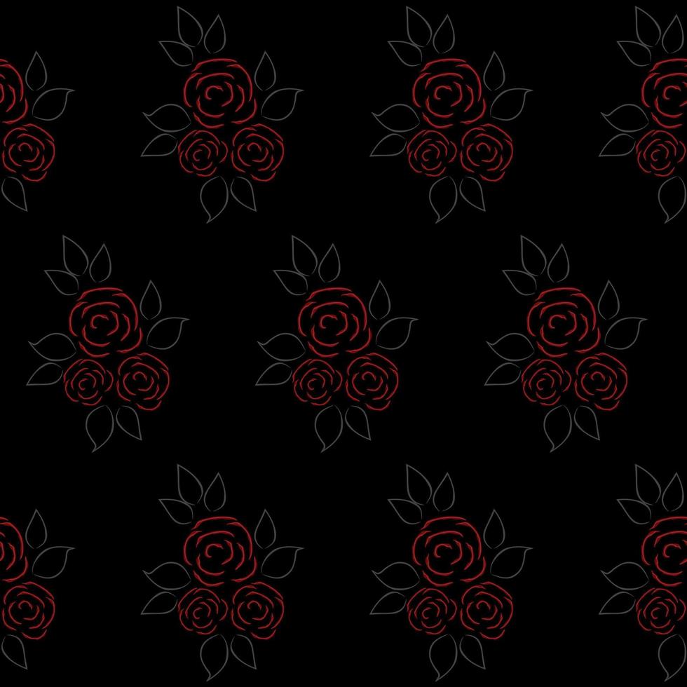 naadloos patroon met rode rozen op een zwarte achtergrond. bloemenbehang met schattige bloemen en bladeren. aquarel tekening. vector illustratie
