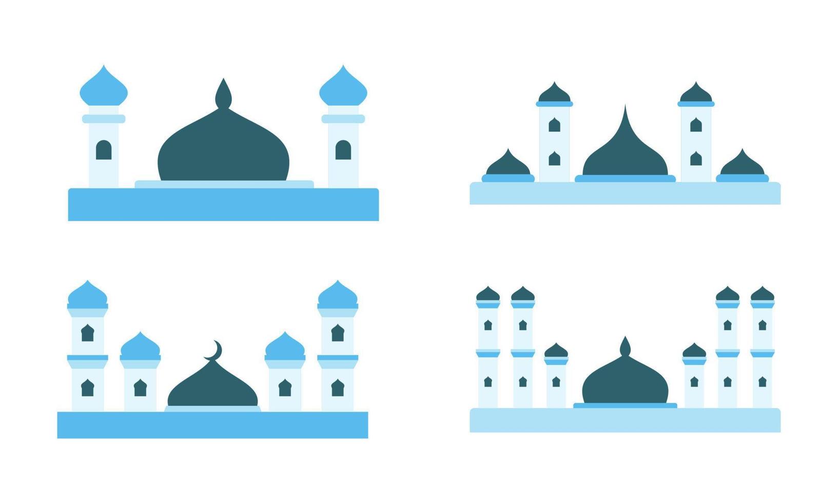 blauwe moskee collectie voor islamitische viering dag ontwerp geïsoleerd op een witte achtergrond vector