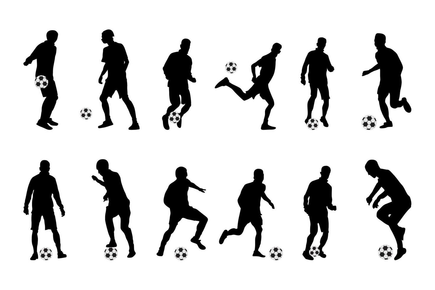 set van voetbal, voetballers, voetbal, voetbal, spelers silhouet vector