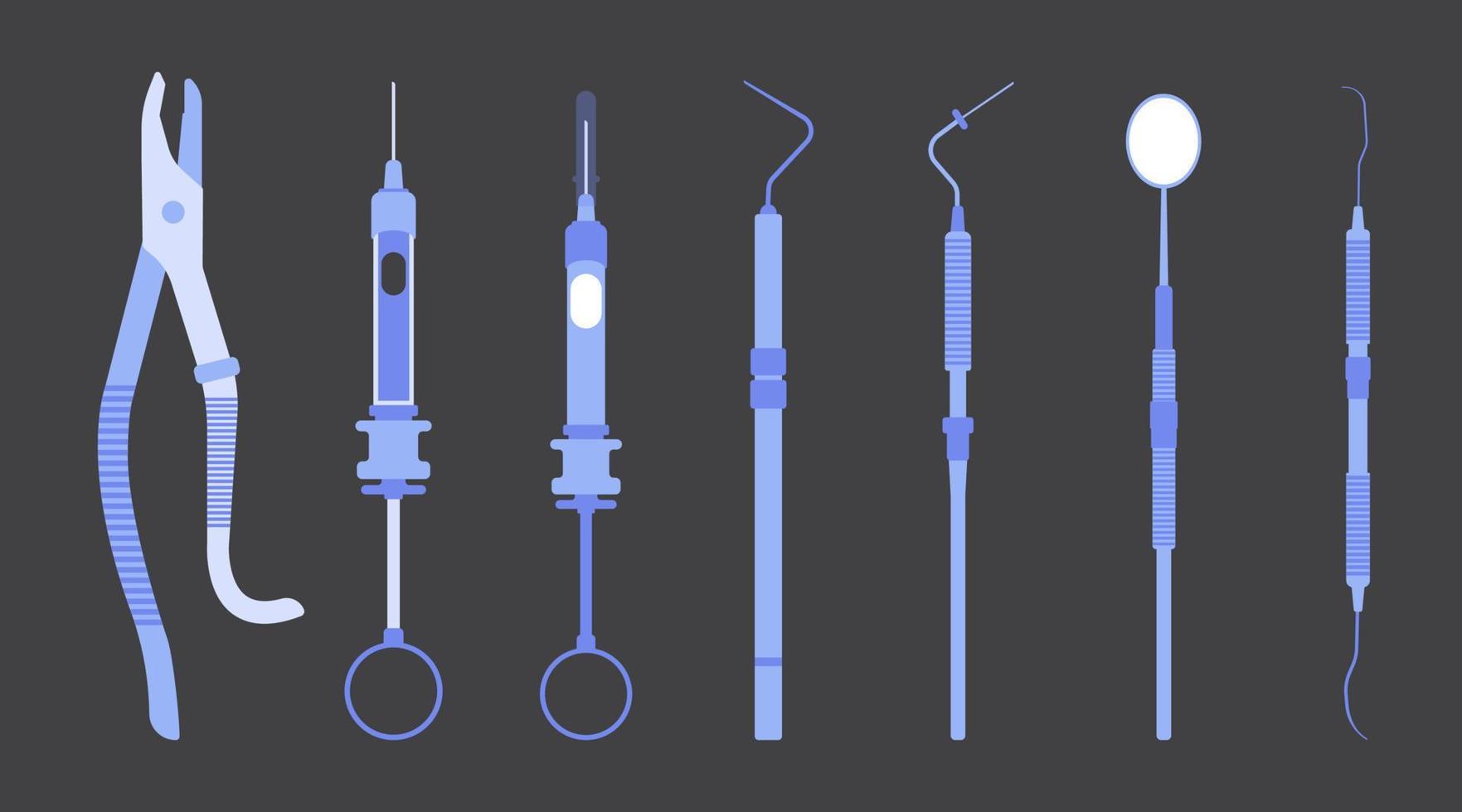 medische apparatuur eenvoudige set vector, tandheelkundige, pil, vaccin plat ontwerp vector