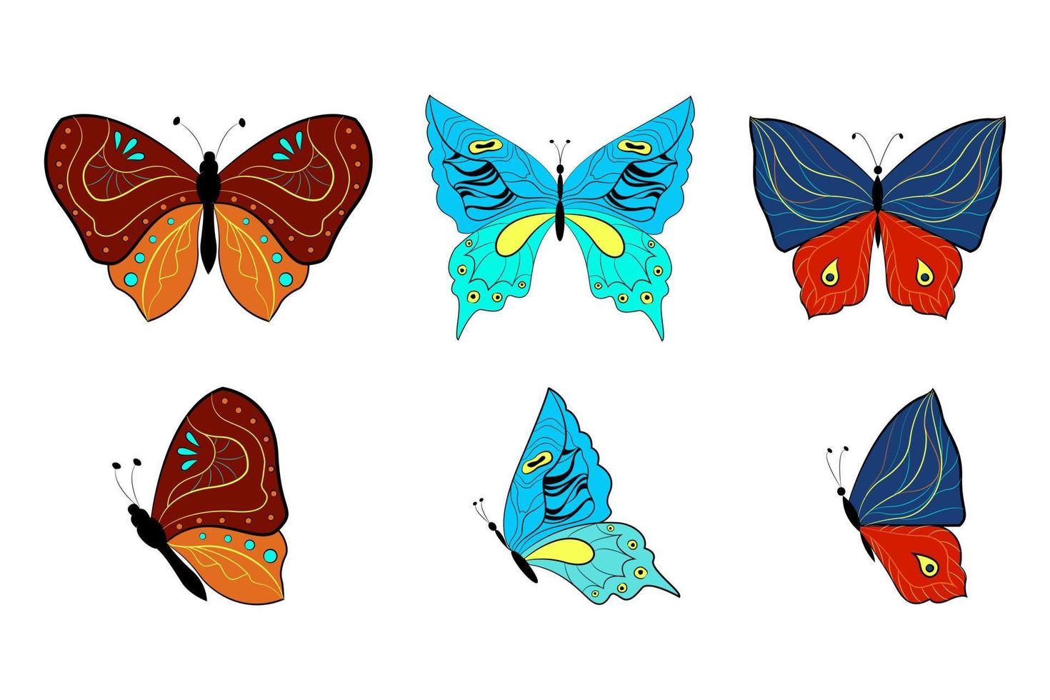 set gekleurde vlinders, zomerinsecten. vectorillustratie. vlakke stijl vector