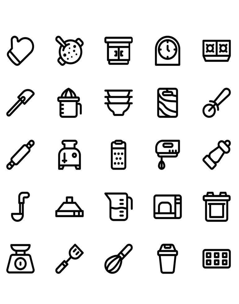 keuken icon set 30 geïsoleerd op witte achtergrond vector