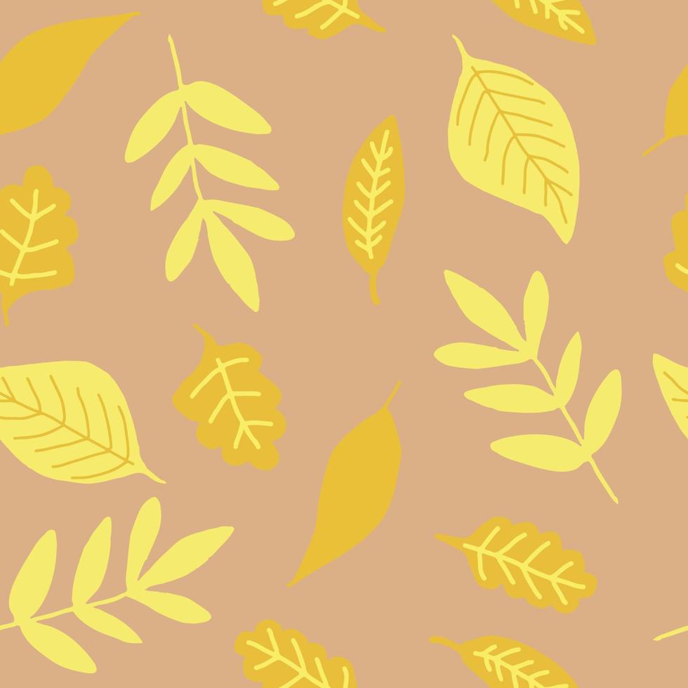 herfstbladeren naadloos patroon in trending kleuren. hand getrokken doodle. , minimalisme. textiel, digitaal, inpakpapier, achtergrond oranje, geel goud vector