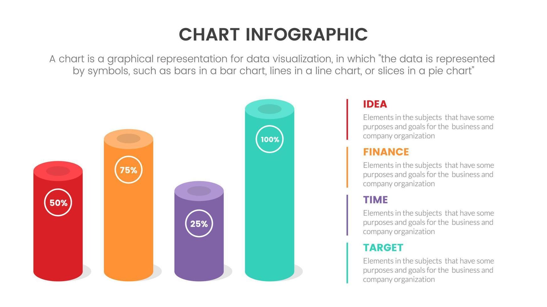 infographic grafiekconcept voor diapresentatie met 4-puntslijst en horizontale buis en informatie rechts voor procent- of percentagegegevens vector