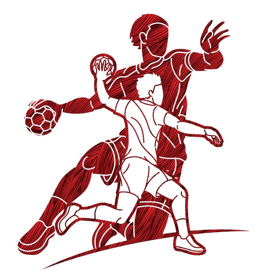 silhouet groep handbal mannen spelers vector