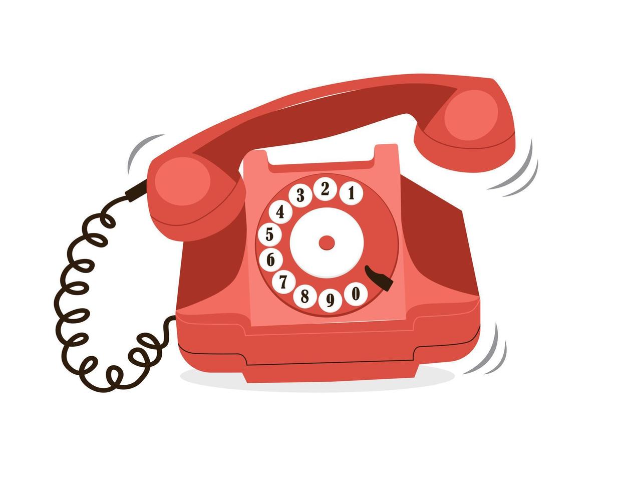 retro rode telefoon met draaischijf die belt. oude historische telefoon. vectorillustratie geïsoleerd op een witte achtergrond vector