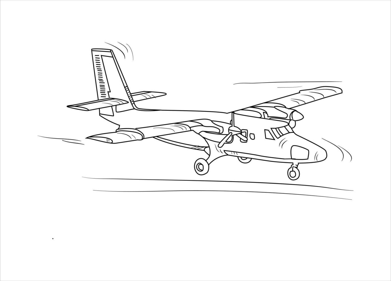 vliegtuig tekening lijn kunst vectorillustratie voor coloring boek. cartoon vliegtuig tekening voor kleurboek voor kinderen en kinderen. schets kunst tekening voor kleurboek. straaljager en helikopter. vector