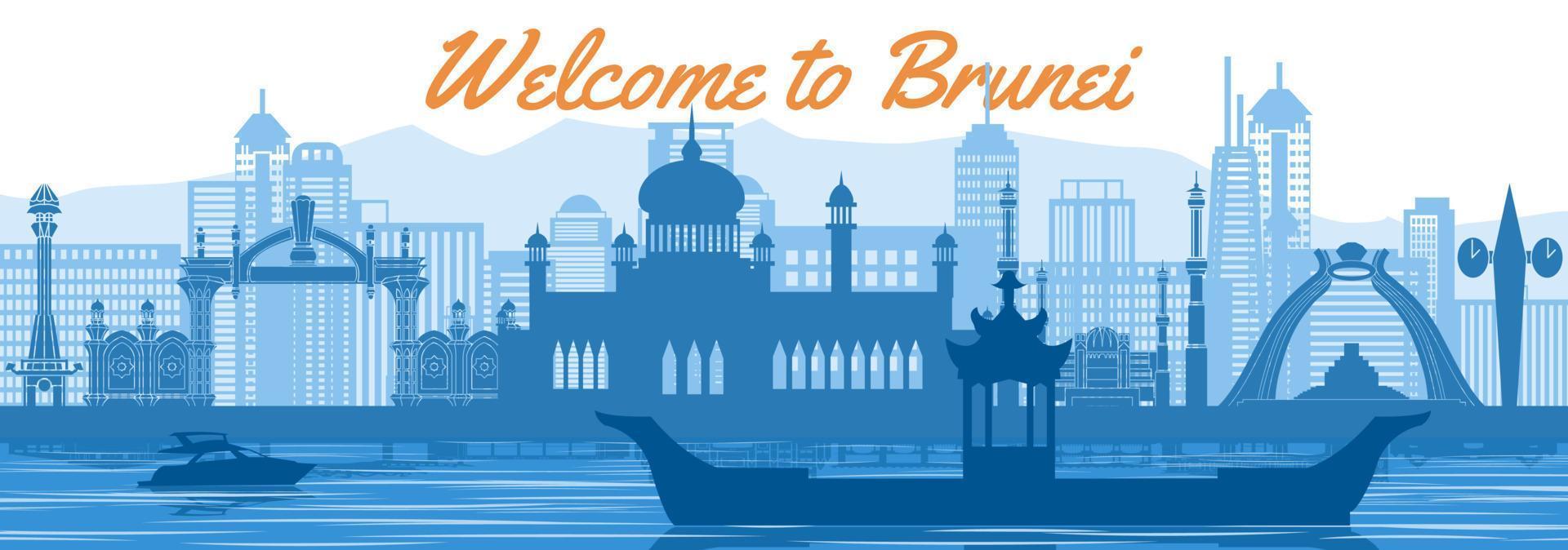 Brunei beroemde bezienswaardigheid met blauw en wit kleurontwerp vector