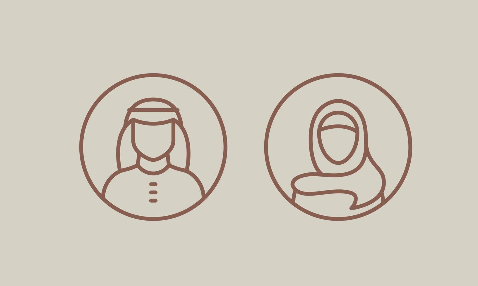 arabische man en vrouw lijn avatar. traditioneel oosters koppel. islamitische religie. vector illustratie