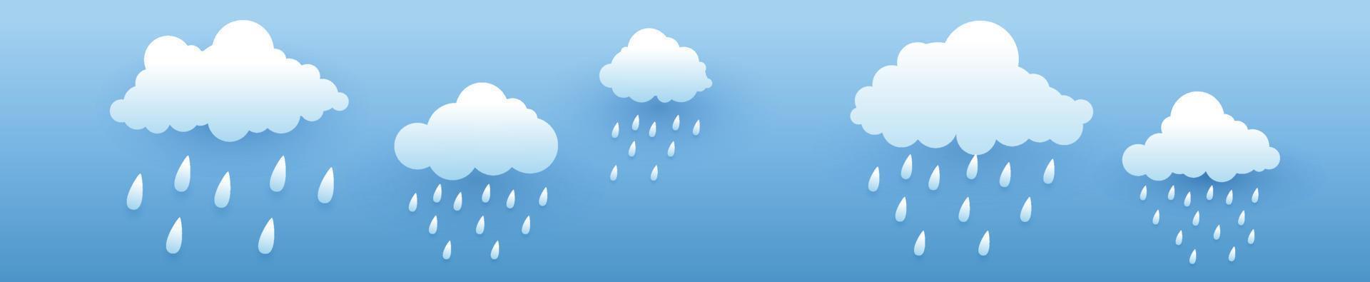 regen en wolken, storm achtergrond, horizontale banner, vectorillustratie. vector