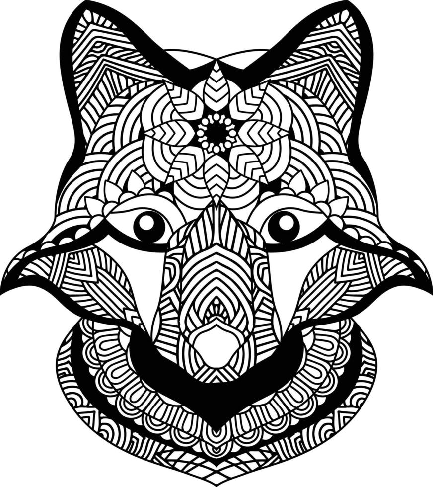 wolf illustratie geometrische tattoo stijl. schattige wolf met mandala. schets voor kleurboek vector