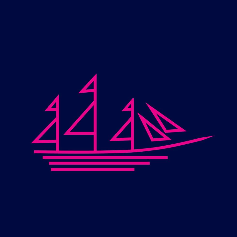 schip boot piraten lijn popart potrait kleurrijke embleemontwerp met donkere achtergrond. vector