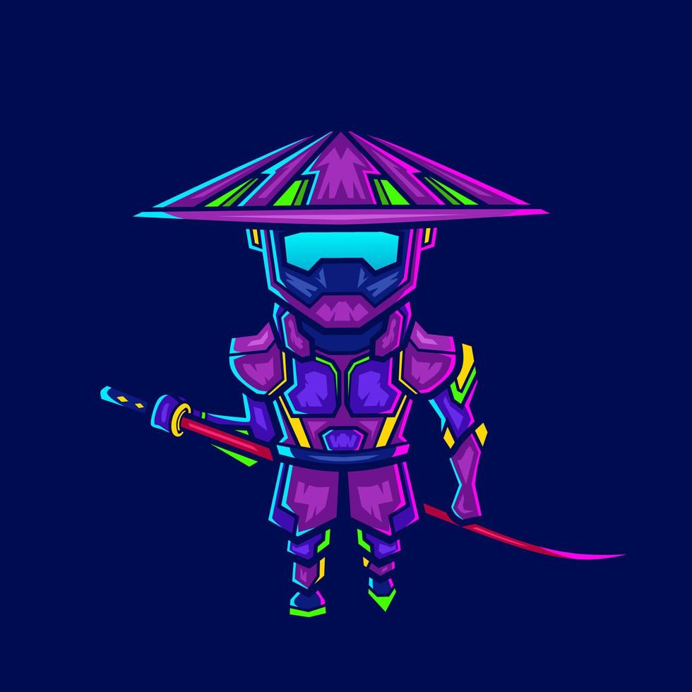 samurai cyberpunk logo lijn popart portret fictie kleurrijk ontwerp met donkere achtergrond. abstracte vectorillustratie. vector