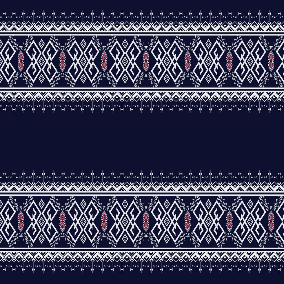 geometrische etnische textuur borduurwerk met donkerblauwe achtergrondontwerp gebruikt in behang en rok, tapijt, behang, kleding, verpakking, batik, stof, blad vector, illustratie rood en wit naadloos vector