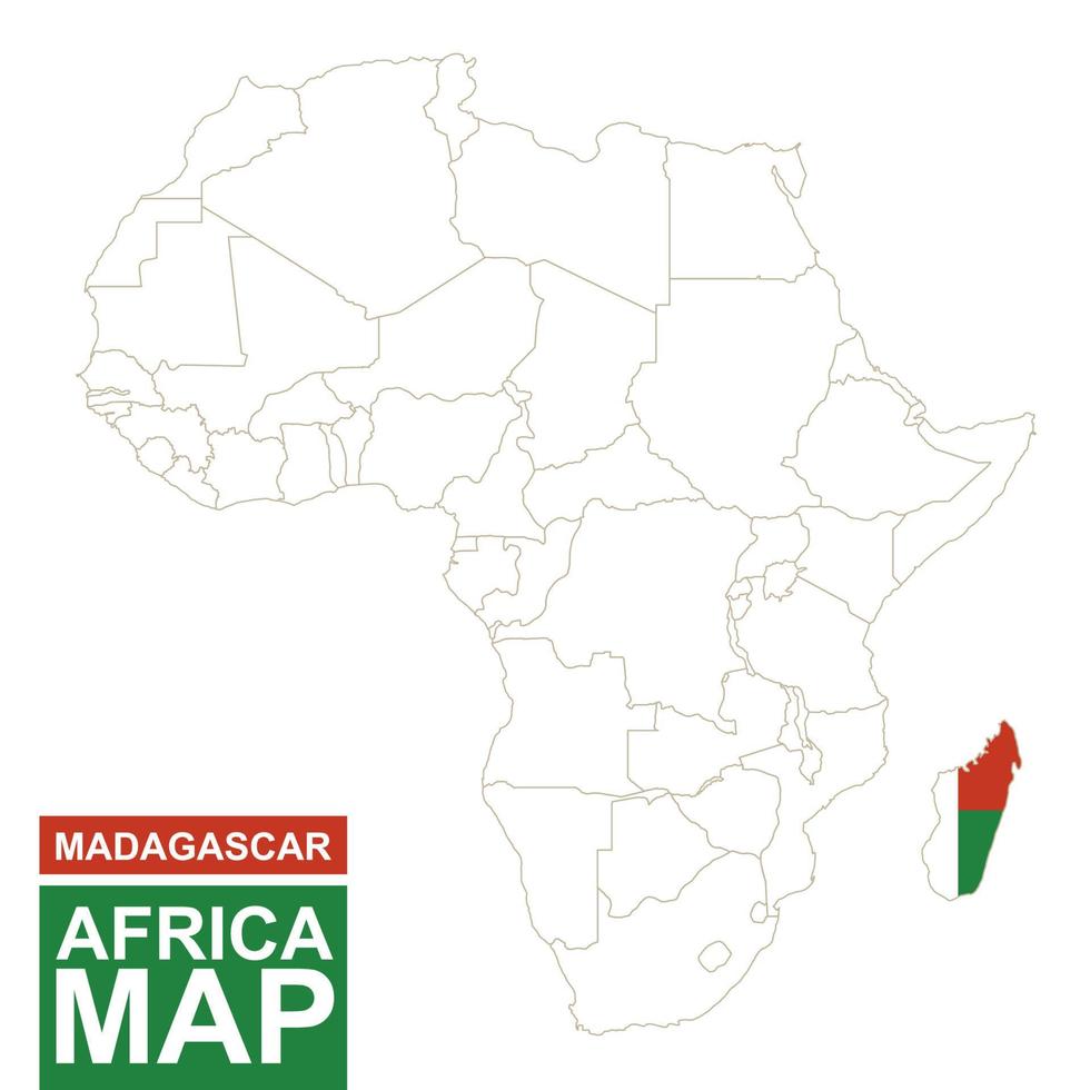 Afrika voorgevormde kaart met gemarkeerde Madagaskar. vector