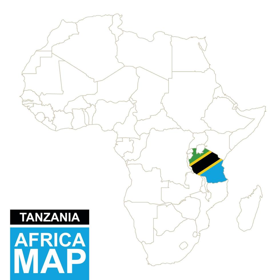 afrika voorgevormde kaart met gemarkeerde tanzania. vector