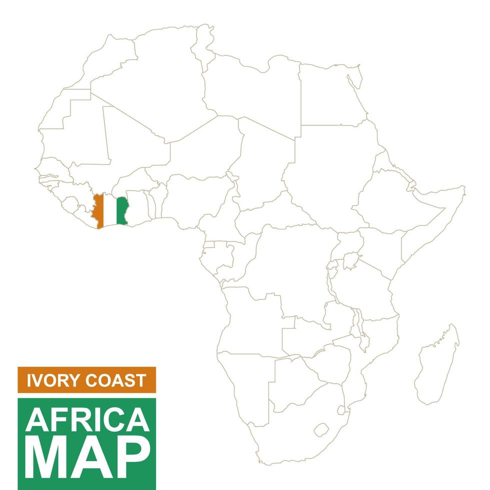 afrika voorgevormde kaart met gemarkeerde ivoorkust. vector