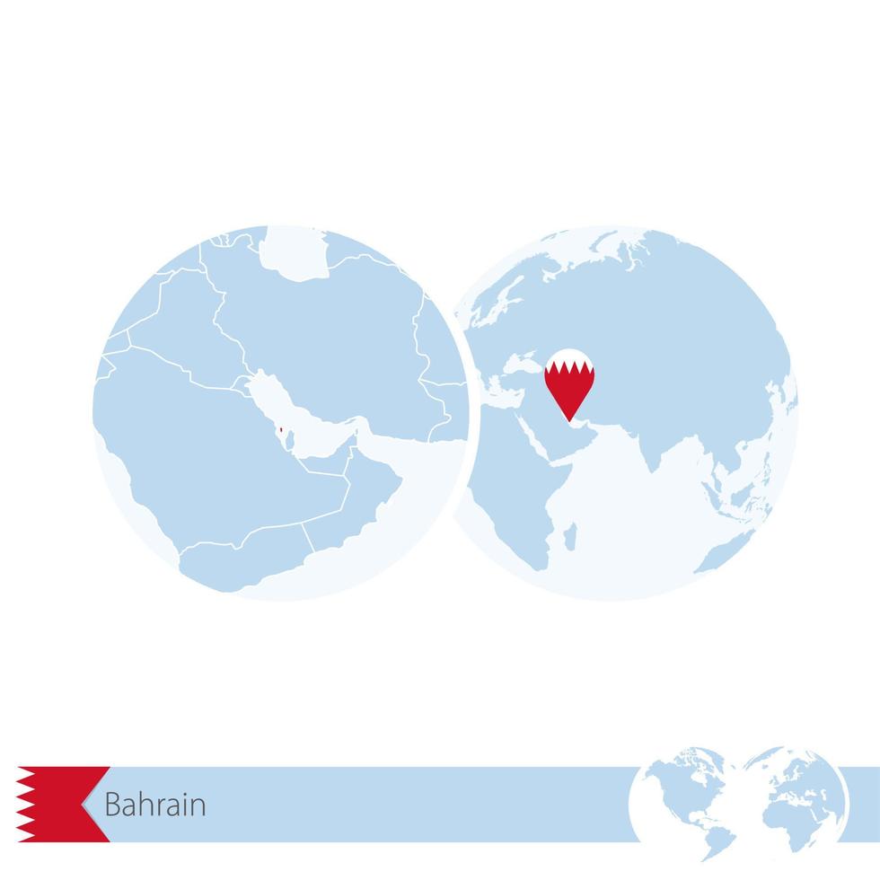 bahrein op wereldbol met vlag en regionale kaart van bahrein. vector