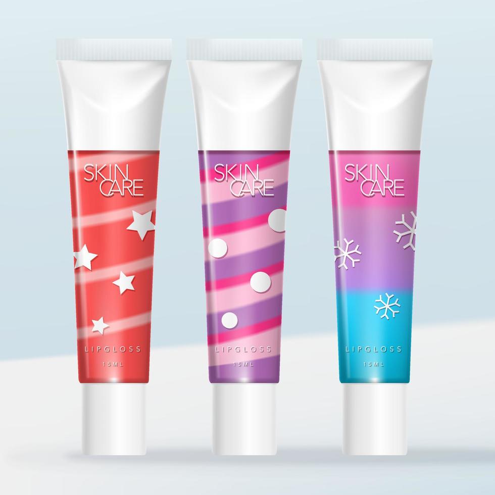 vector kerstcollectie of seizoensgebonden lipgloss tube met swirl lipgloss injectie verpakking.