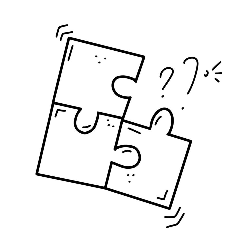 doodle ontbrekende puzzel met vraagteken. zwarte vectorillustratie geïsoleerd op een witte achtergrond vector