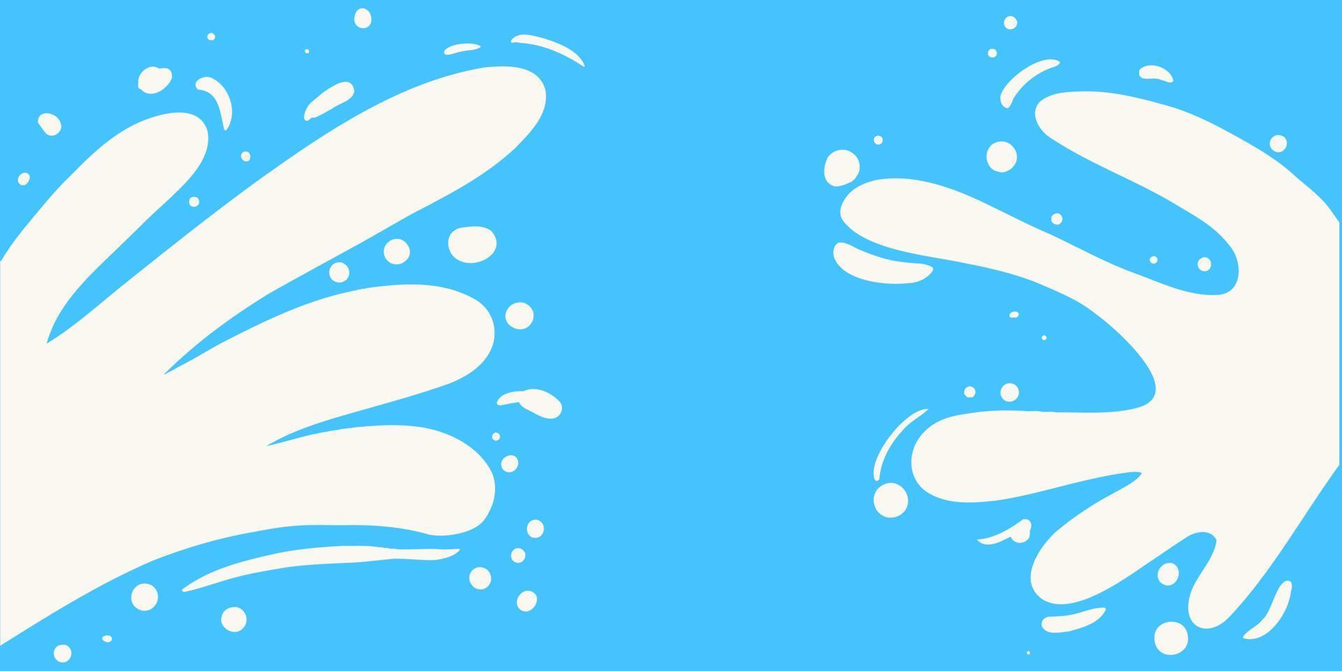 verse melk splash op blauwe achtergrond. wit zuivelproduct dat van beide kanten stroomt. platte vectorillustratie voor spandoek, poster, vector