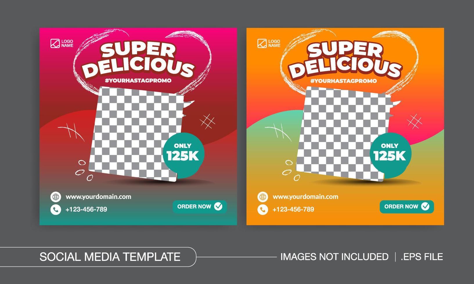 super heerlijk eten menu social media posts ontwerp vector