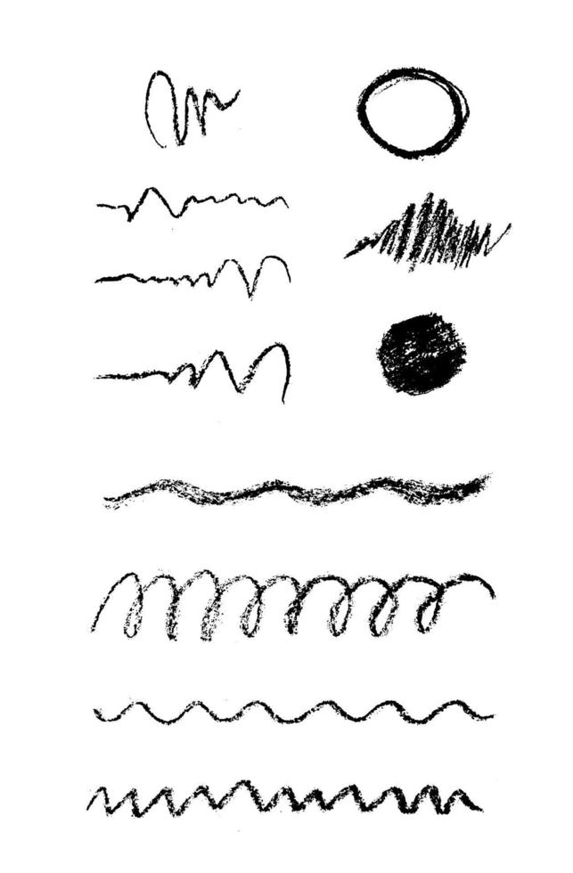 grunge houtskool potlood schetsen set. krabbels. abstracte grungy lijnen en texturen. vector