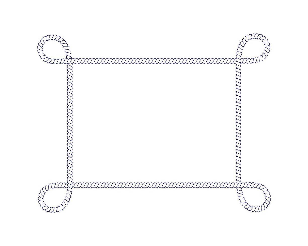 touw frame met lussen. rechthoekige vorm in retro jachtstijl. nautisch ontwerpelement voor print en decoratie vector
