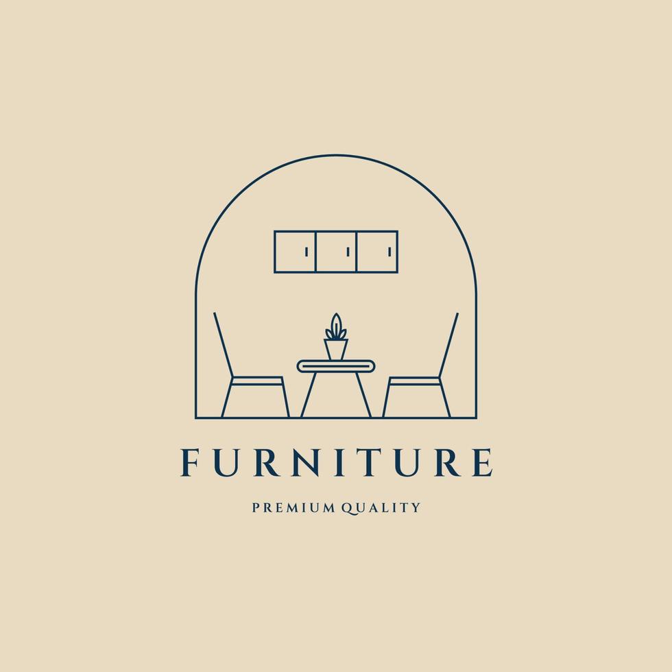 meubels lijn kunst logo, pictogram en symbool, met embleem vector illustratie ontwerp